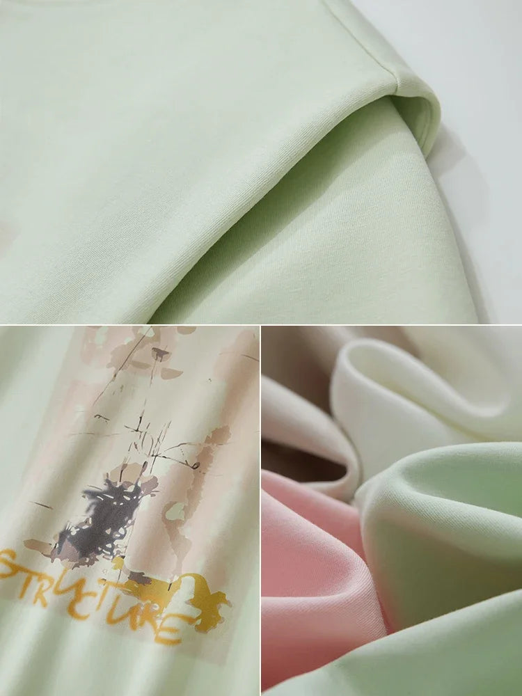 អាវយឺត AMII Minimalist សម្រាប់នារី រដូវស្លឹកឈើជ្រុះ ឆ្នាំ២០២៦ ថ្មី កអាវធម្មតា បោះពុម្ពសិល្បៈ ស្មាធំទូលាយ រលុង ដៃខ្លី ប្រវែងមធ្យម 12521003