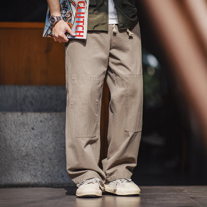 Maden Men's Vintage Lumberjack Pants Straight Loose Casual Trousers Elastic Waist with Drawstring Comfort Pants for Spring/Fall