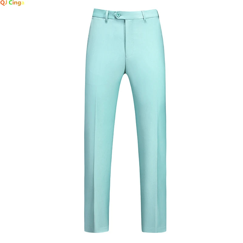 2026 New Men's Middle Waist Pants, 25 Color Choice, Elegant Office Men Trouser, Modest Green Pink Yellow Asian Size M-6XL