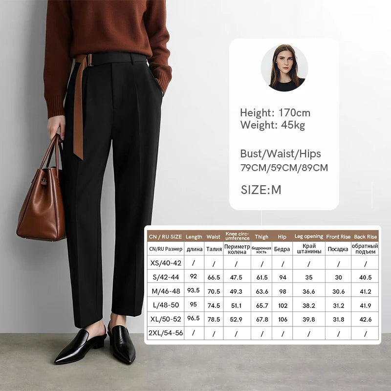 Amii Tapered Pants 2026 Autumn New Color-Contrast Belt Casual Trousers Office Versatile Tailored Fit Ladies Clothing 12613031