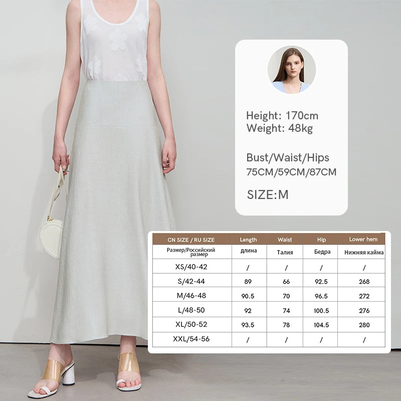 AMII សំពត់នារី Minimalist រដូវក្តៅ Luxur Office Lady Solid Combination Twill A-Line Elegant MIdi Skirt Female Clothing12542278