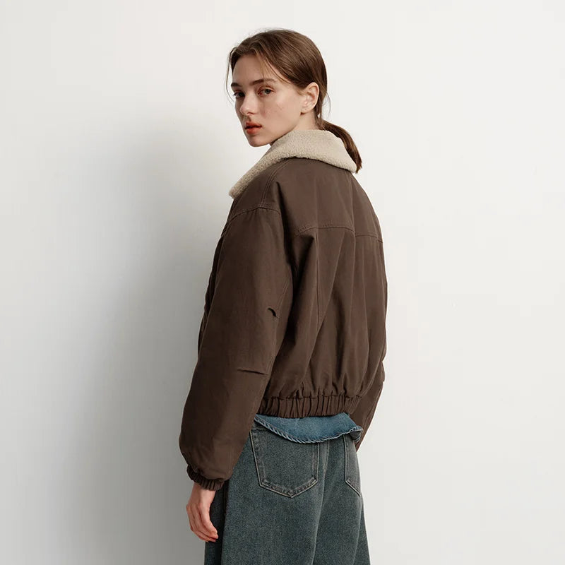 Semir Jacket Women Winter Cotton Padded Faux Lamb Wool Lapel Oversize Brushed 2025 New Barn Style Jacket Women'S Clothing