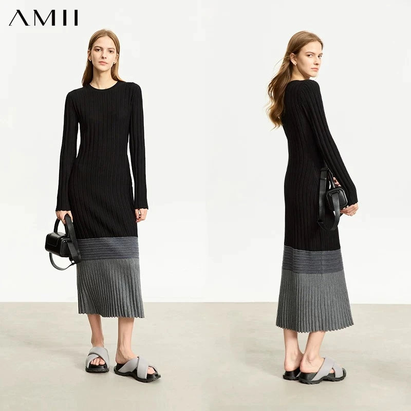 រ៉ូប AMII Minimalist សម្រាប់ស្ត្រីឆ្នាំ ២០២៦ រដូវរងាថ្មីសម្រាប់ស្ត្រីវ័យចំណាស់ អាវយឺតវែងស្លីមហ្វីត អាវក្រៅប៉ាក់សម្រាប់ស្ត្រីការិយាល័យ 12354039