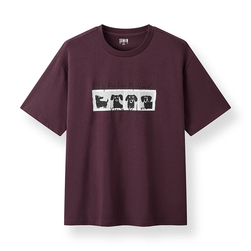 Semir Mens Tshirt 2026 Fun Vintage Printed Knitted Hand Drawn Letter Crew Neck Casual Soft