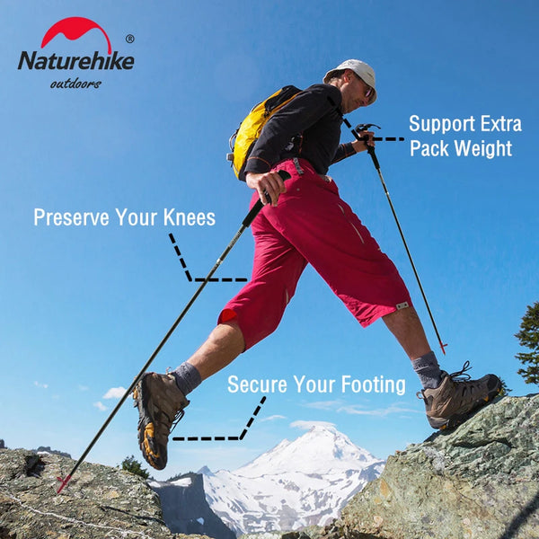 ដំបងដើរ Naturehike ST08 ដំបងដើរស្រាលបំផុត ៤ ផ្នែក ដំបងដើរលេងដែលអាចបត់បាន ធ្វើពីសរសៃកាបូន សម្រាប់បោះតង់ក្រៅផ្ទះ ឧបករណ៍ឡើងភ្នំ