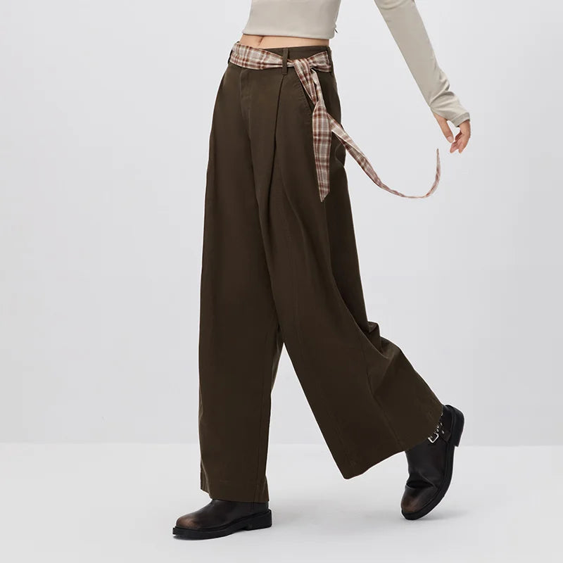 Semir Women Pants Pleated Wide Leg Belted Loose Commuter Style Elegant Casual Autumn Trousers Outdoor Wear 2026