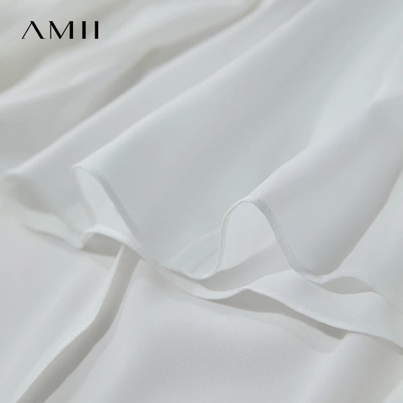 Amii Minimalist Light Luxury Dress 2026 Summer New Office Lady Elegant Ruffle Short Sleeves Swing Neck Midi Dress Robe 12552097