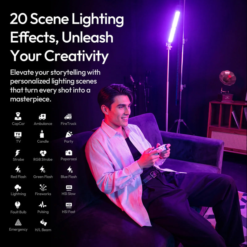 ភ្លើង LED បត់បាន Ulanzi FOLD8 2 ក្នុង 1 RGB Fill Light Video Light 2500-9000K ដំបងភ្លើងម៉ាញេទិក APP Control សម្រាប់ Vlog Liv