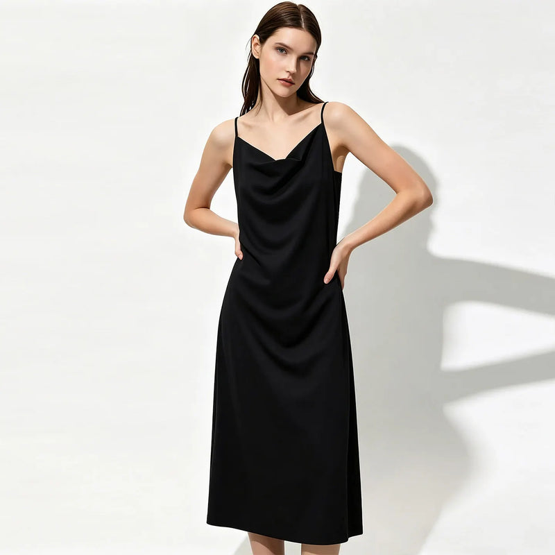 Amii Midi Dresses 2026 Summer New Cowl Neck Fitted Waist Maxi Elegant Office Casual Spaghetti Strap Long Womens Dresses 12652042