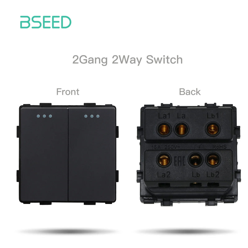 BSEED EU Standard 1/2/3Gang 1/2Way Push Button Switch Function Part Wall Glass Frame Power Sockets Light Switch DIY Parts Only