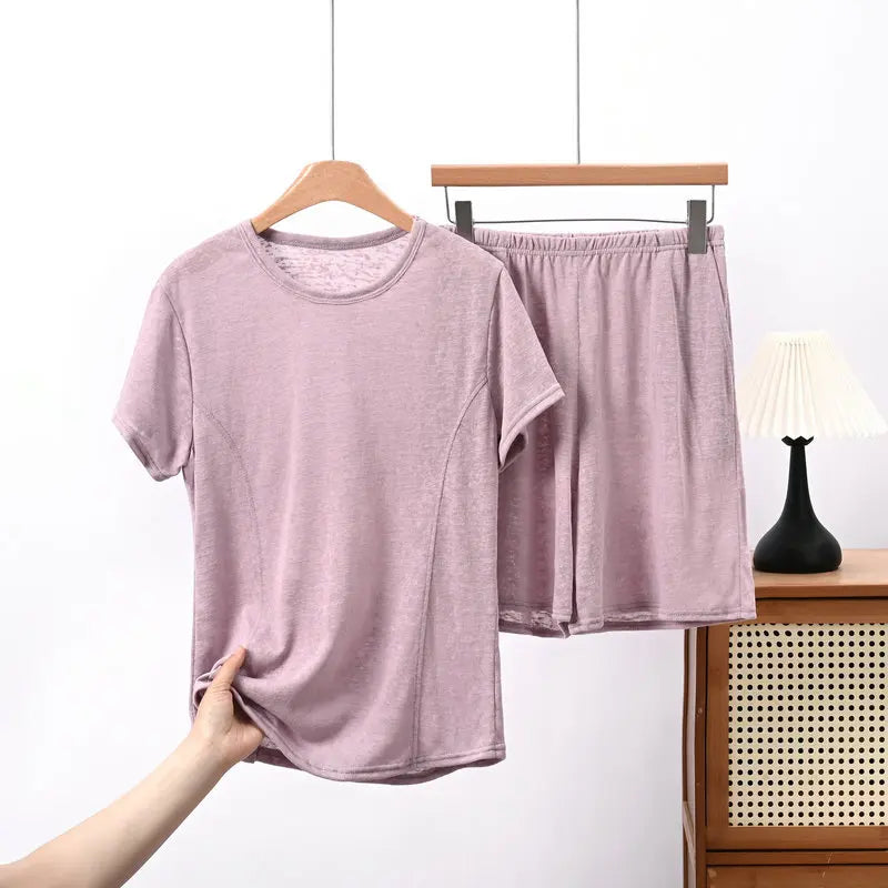 Solid Color Women's Pajamas Set Short Sleeve Summer Wear Female Clothing New Two-Piece Pyjama Set Woman Nightwear Home Clothes