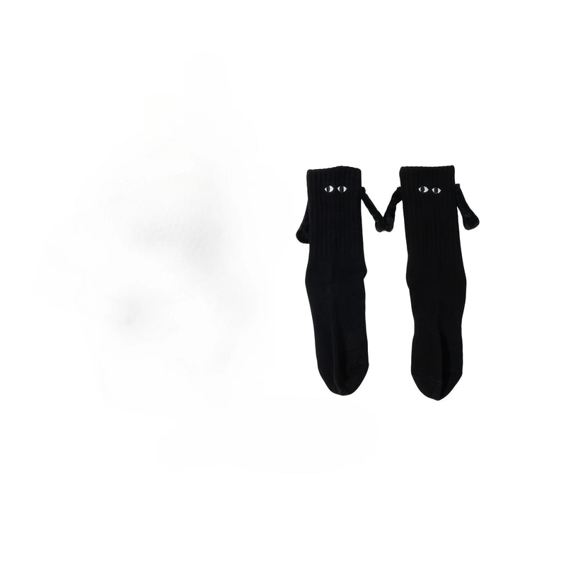 1/2Pairs Couple's Magnetic Toe Link Socks - Playful Cartoon Face Design, Matching Couples Novelty Socks, Fun Fashion Accessory