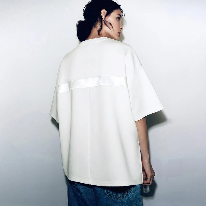 Amii Women's T-Shirt 2026 Summer New Oversized Cotton Short Sleeve Tops Side Slit Mid Length Patch Pocket Tee Shirt 12642037