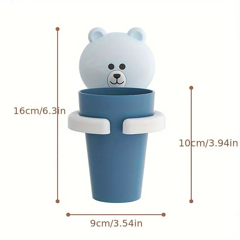 1pc Adorable Bear Wall-Mounted Toothbrush Holder with Gargle Cup,No Drill,Space-Saving,Bathroom Organizer.Tooth cup holder.