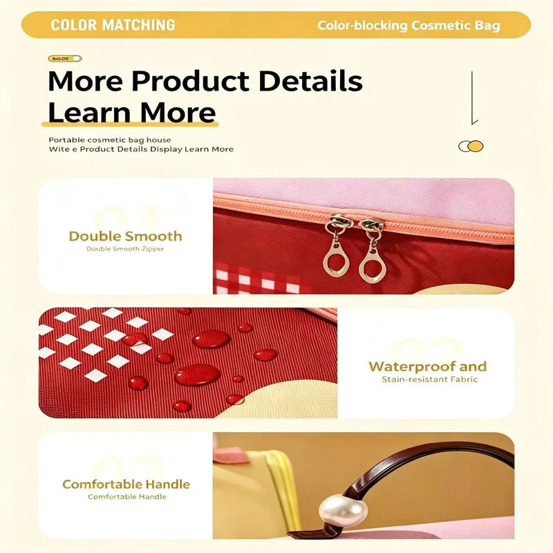 Cute House Shaped Makeup Bag Large Capacity Portable Travel Cosmetic Bag Waterproof Toiletry Storage Organizer for Women