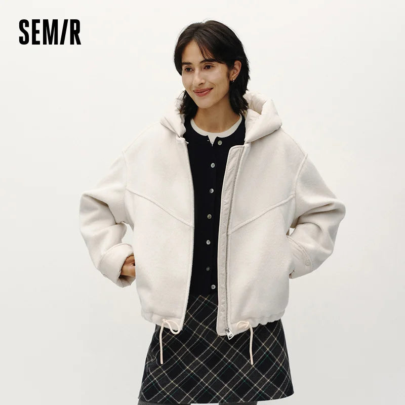 Semir Women Jacket PU Faux Leather Faux Shearling Panelled Design Oversized Fit 2026 Winter Comfort Fit Warm Outerwear