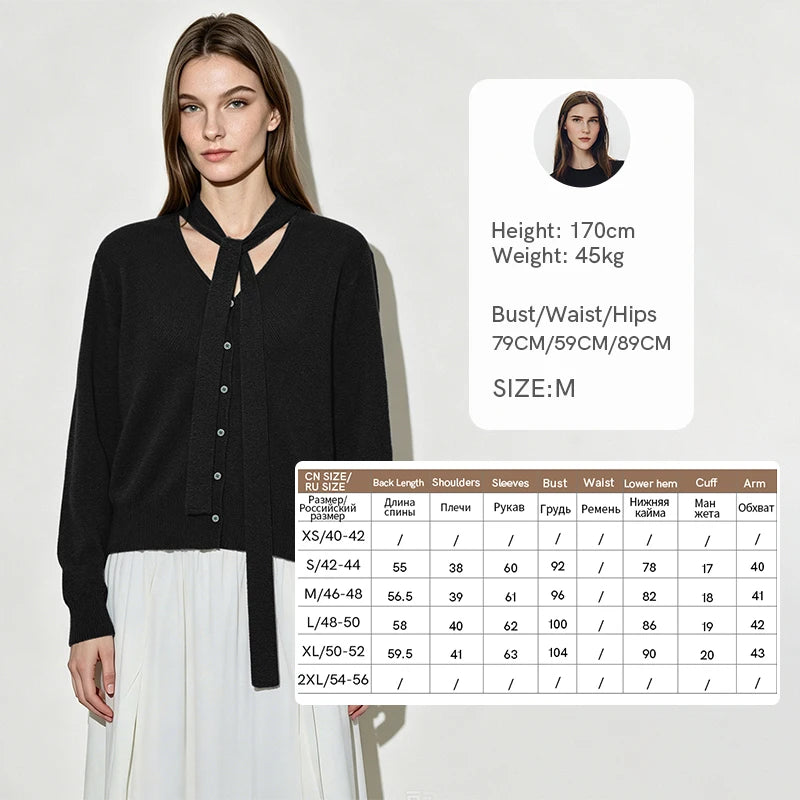 Amii Cardigan Loose Fit V-Neck Tie Detail 2026 Autumn New Office Elegant Single Breasted Long Sleeve Knitted Woman Tops 12643068