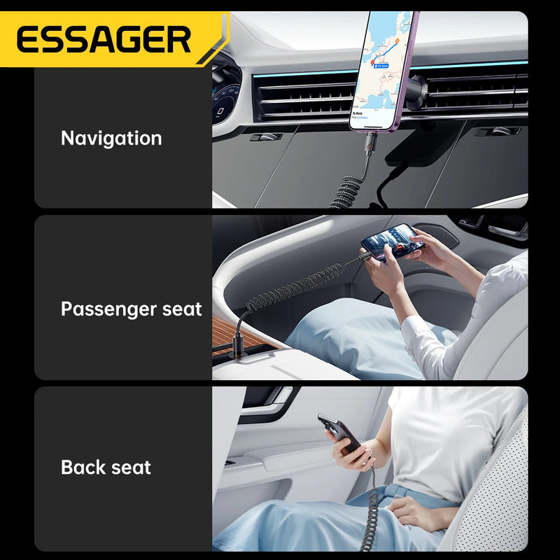 ខ្សែសាក Essager Car Spring USB C ទៅ Lighting Cable PD 29W សាកលឿនសម្រាប់ iPhone 14 13 12 11 Pro Max ឆ្នាំងសាក Spring USB Type C Cable