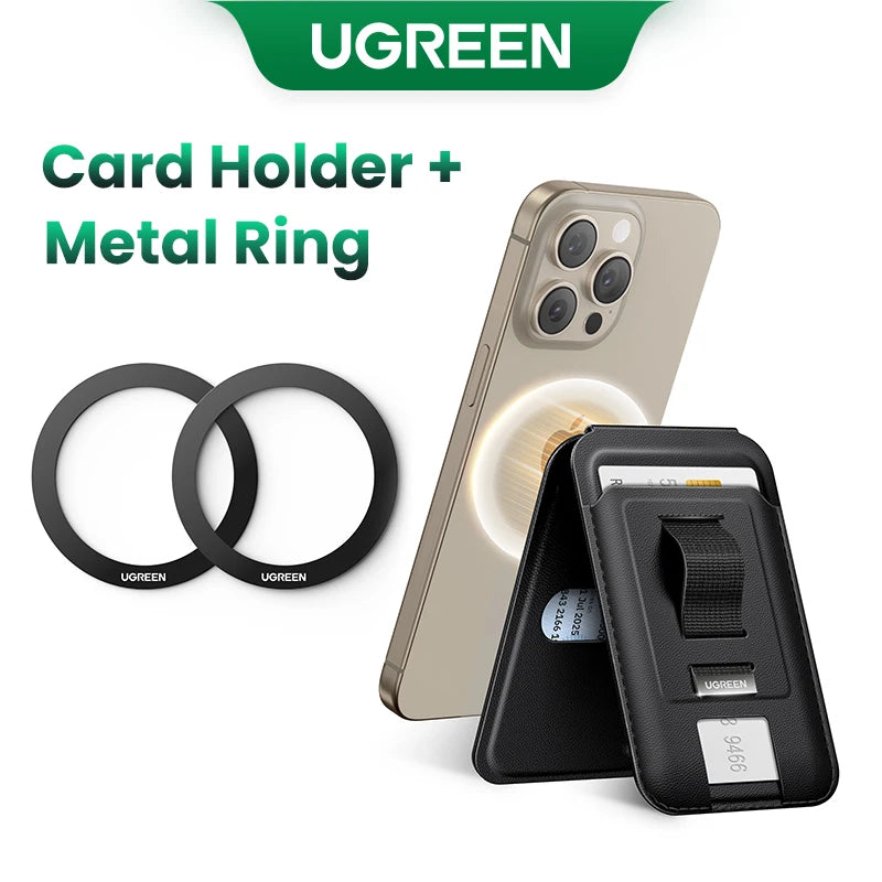UGREEN Card Holder Bag Magnetic with Ring Holder for Magsafe iPhone 16 15 14 13 12 Magnetic Card Wallet Storage Bag Phone Holder