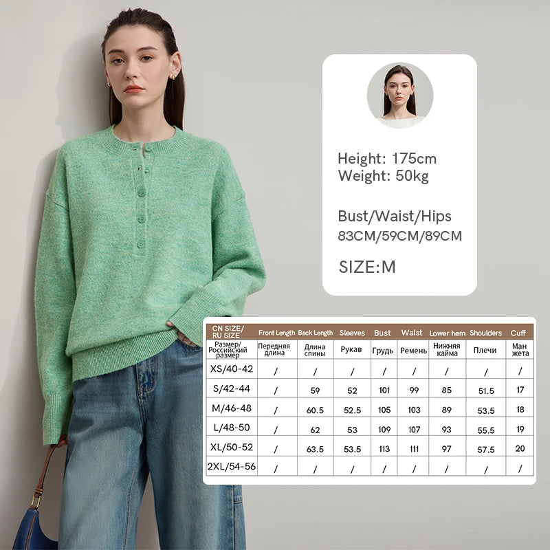 AMII Women's Sweater 2026 Autumn Commuter Solid Color Women's Clothing O-neck Pullover Loose Long Sleeve Tops Ladies 12543201