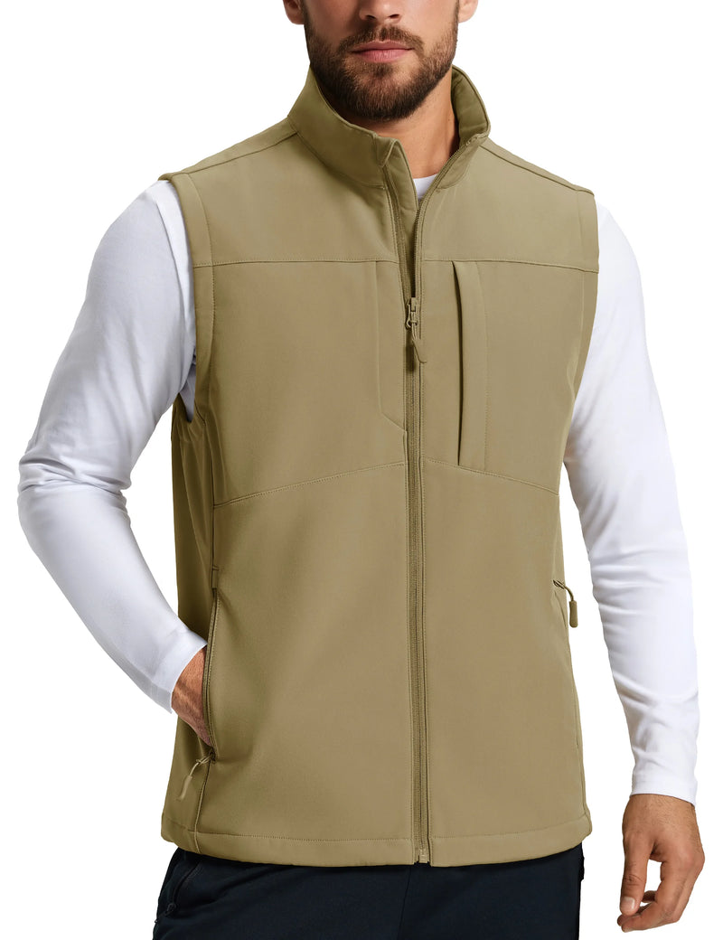 TACVASEN Men's Running Vest Outerwear Lightweight Windproof Fleece Lined Softshell Sleeveless Jacket for Casual Golf Work Hiking