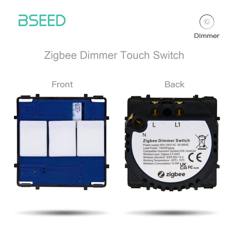 BSEED Zigbee Switch 1/2/3Gang Smart Dimmer Curtain Switch DIY Function Part Tuya Google Home App Wireless Control With Neutral