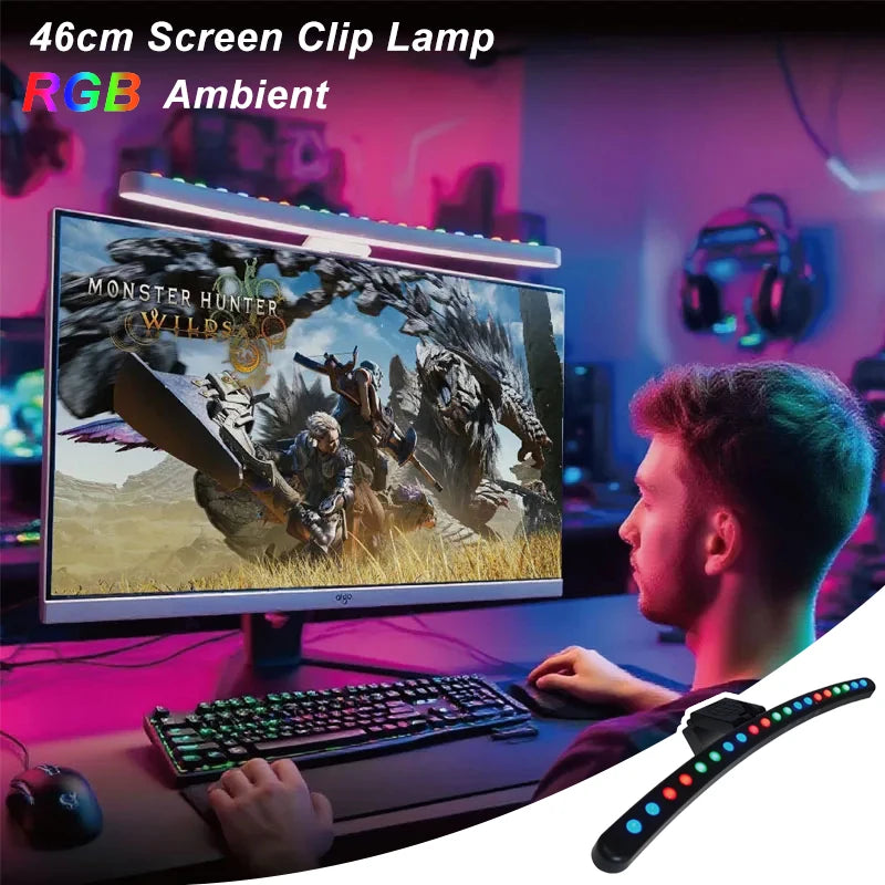 46CM Straight or Curved LED Computer Display Light Bar USB RGB Lighting Stepless Dimming Timing Lamp for Study Reading Home Offi