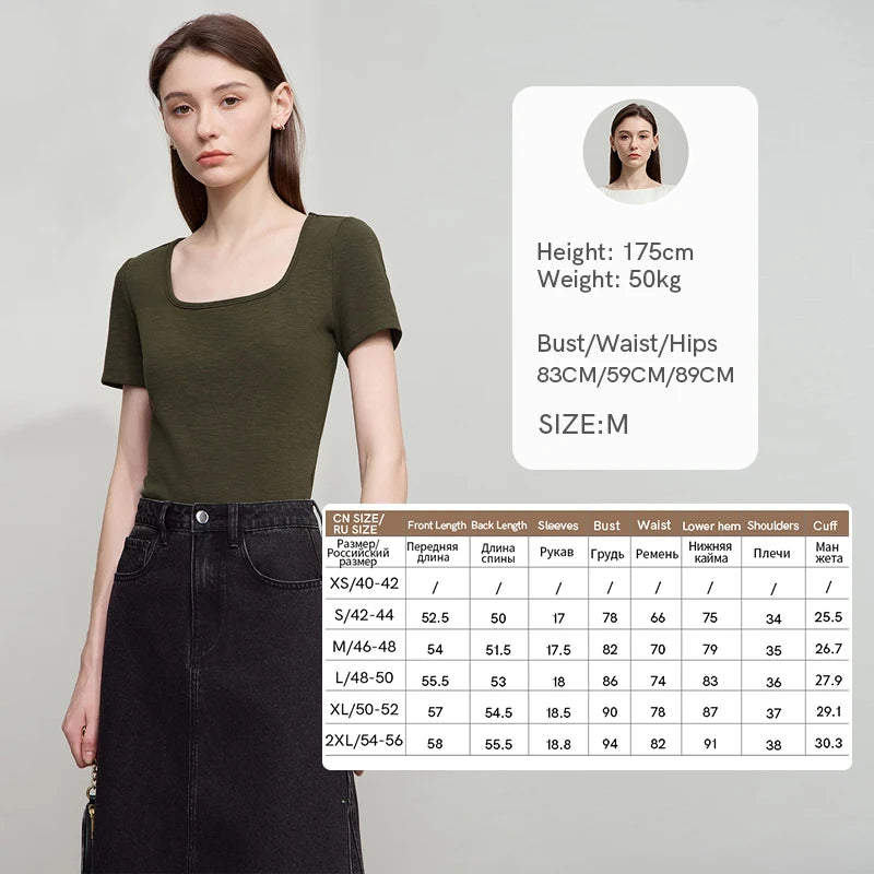 អាវយឺត AMII Minimalist រដូវក្តៅ 2026 សម្រាប់នារីការិយាល័យ ក U ដៃខ្លី អាវកប្បាសប៉ាក់ត្រង់ សម្លៀកបំពាក់សម្រាប់នារីៗ 12542304