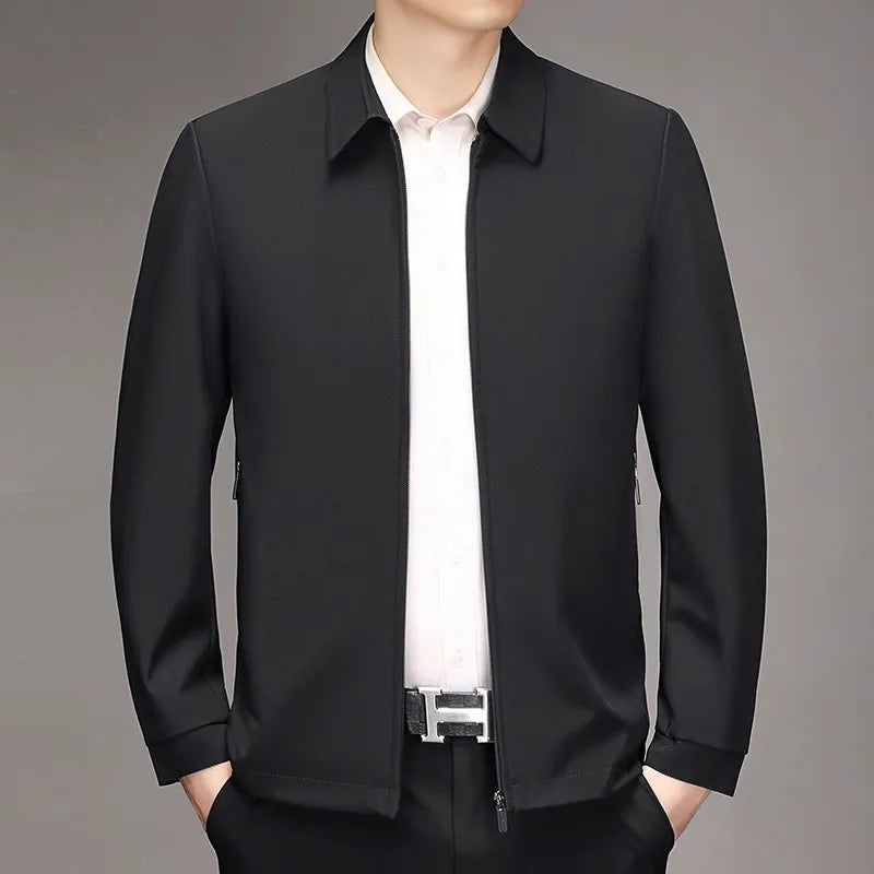 2026 New Men's Red Long-sleeve Collared Jacket, Black Single-breasted Casual Coat, Navy and Khaki Tops.