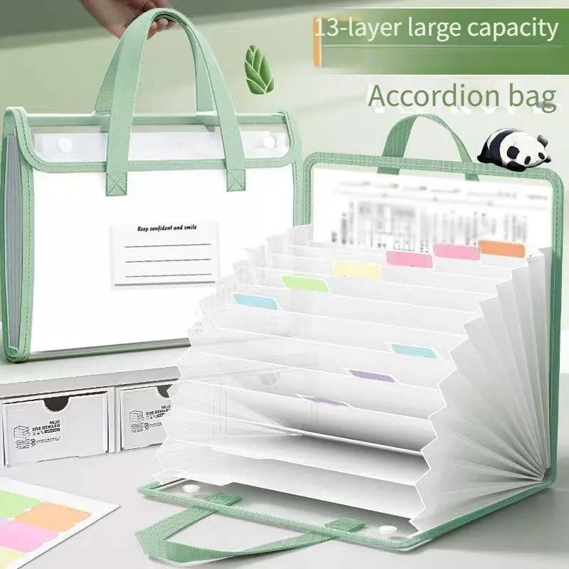 1pc Expanding Accordion Folder with 13 Pockets, A4 File Organiser for Important Documents, Exam Papers, Office & School.