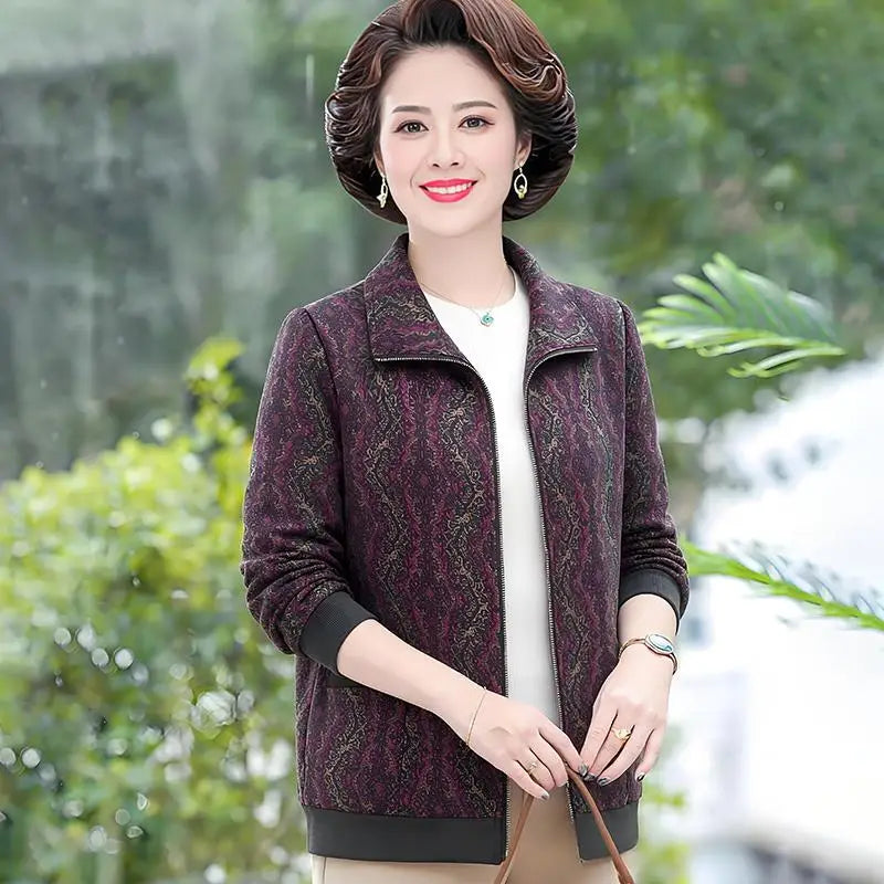 អាវធំស្ត្រីវ័យកណ្តាលនិទាឃរដូវថ្មីដៃវែងម៉ាក់ឆើតឆាយខ្លីទាន់សម័យអាវកអាវមានខ្សែរ៉ូតសម្រាប់ស្ត្រី