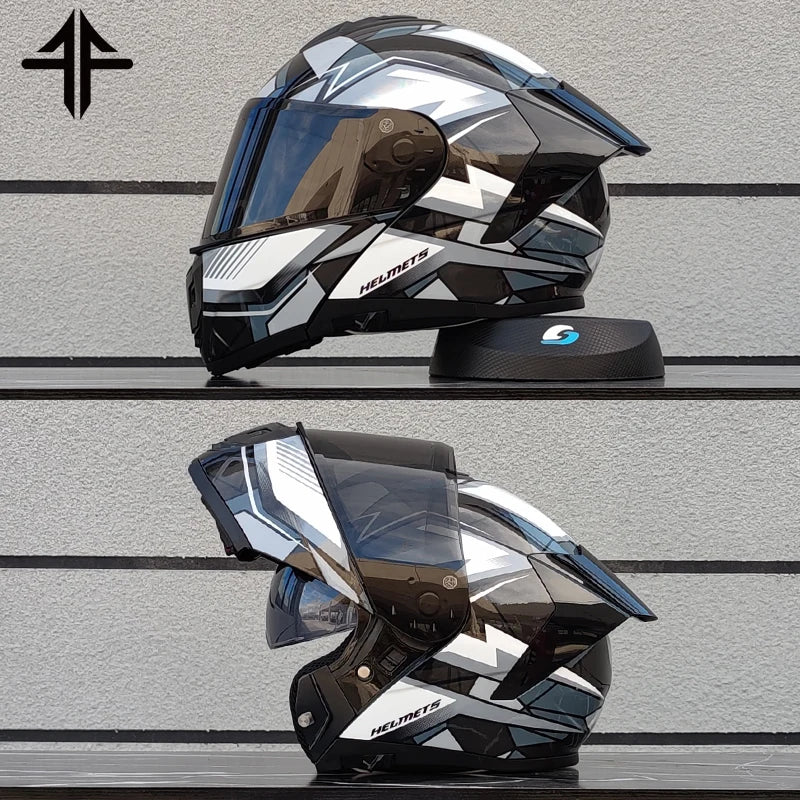 2025 Personalised Motorcycle Full Face Helmet Men Women Fashion Dual Lens Helmets Motocross Racing Modular Flip Up Casco Moto