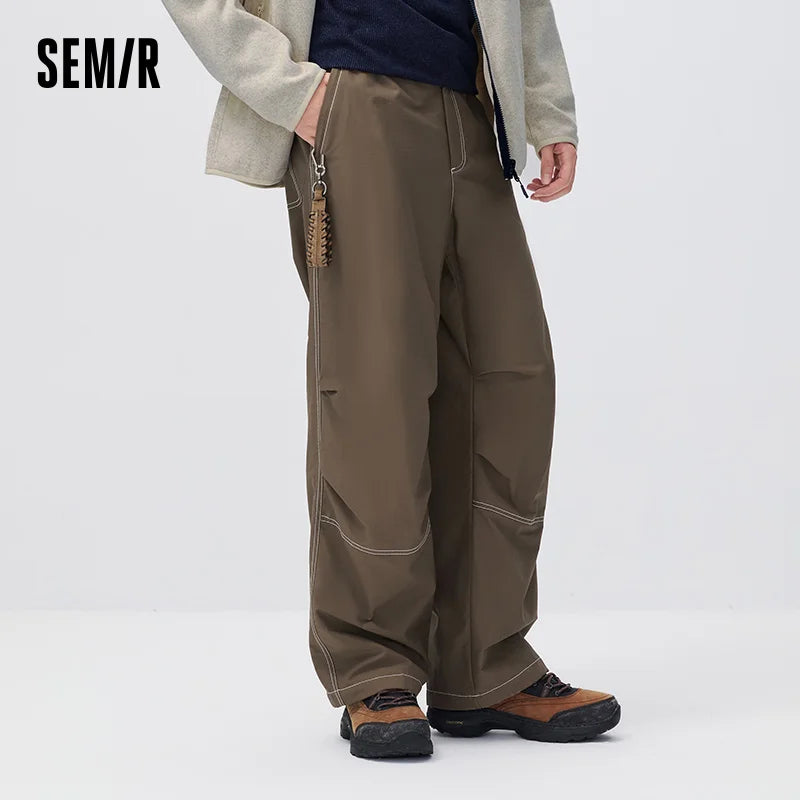 Semir Men Casual Pants Water Repellent Color Block Loose Fit Straight Leg 2026 New Winter Daily Wear Urban Casual Style