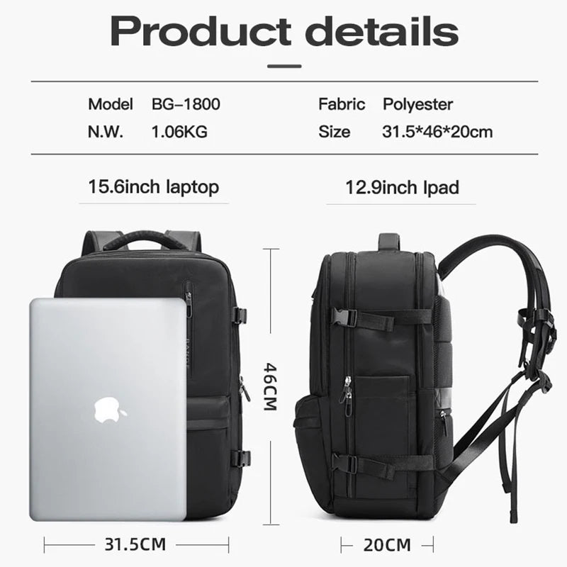BANGE Airline Approved 15.6inch Large Travel Backpack Men Multi-Function With USB WaterProof Laptop Backpack With Wet Dry Pocket