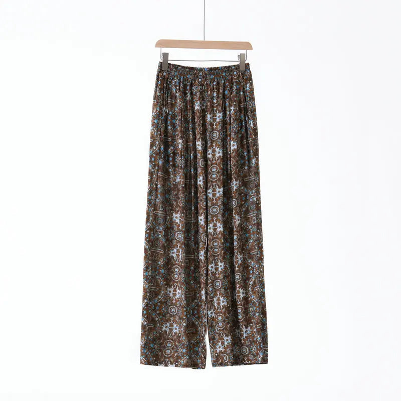 New Women's Sleeping Pants Viscose Floral Printed Thin Spring Summer Home Pants Loungewear Homewear Loose Trousers Sleepwear