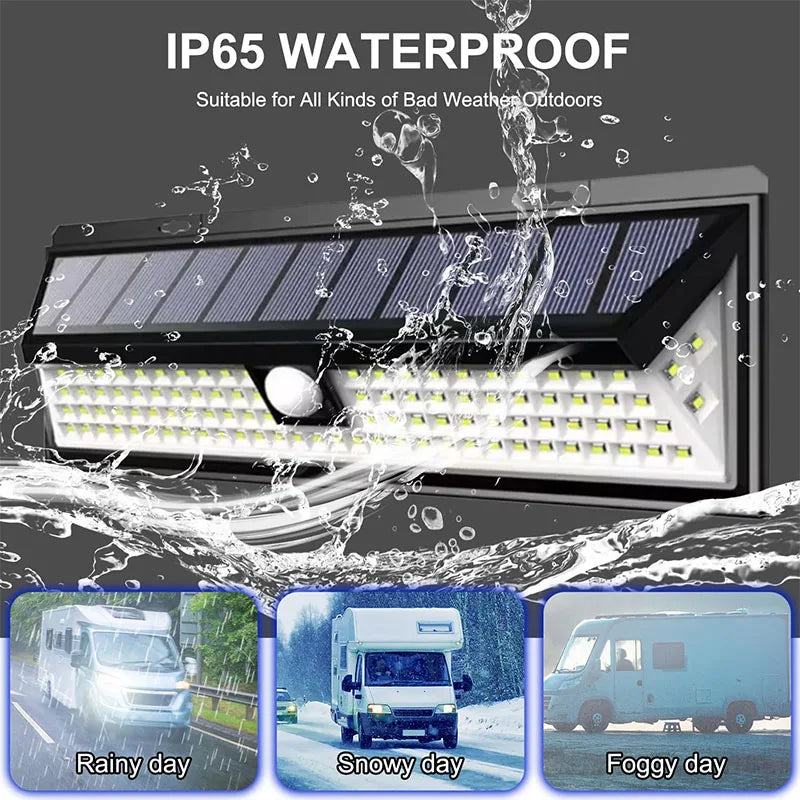 Solar Wall Light Motion Sensor Outdoor LED Lamp Waterproof 118LED Solar Powered 3 Modes for Porch Balcony Countyard Fence Decor