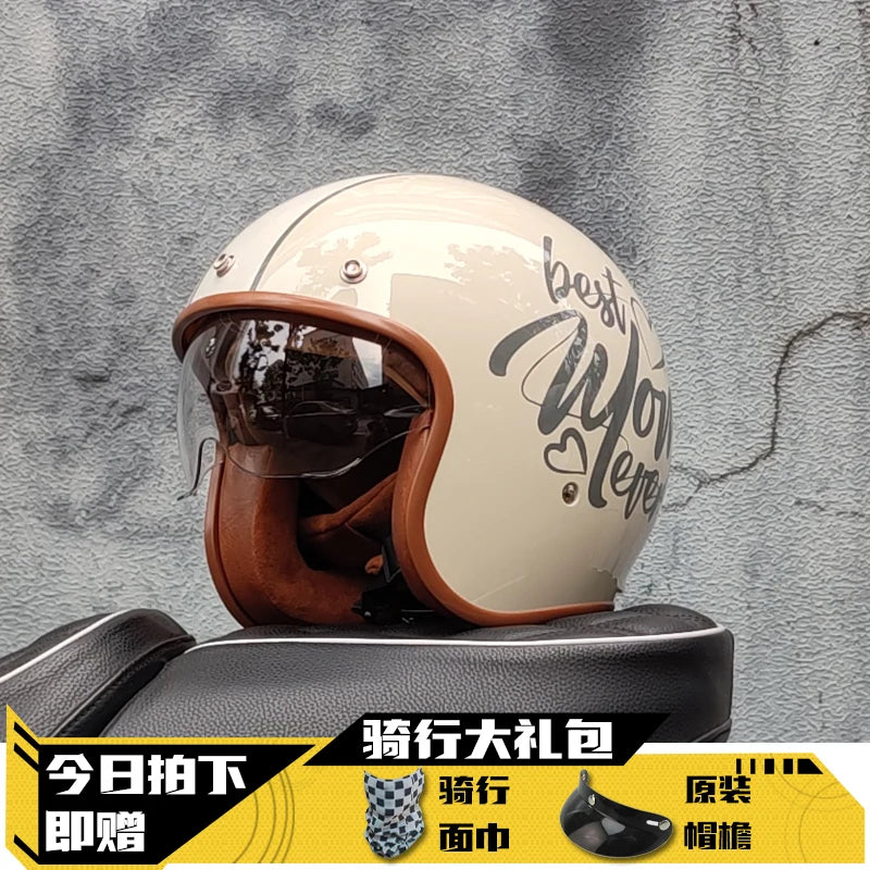 Latest Retro Motorcycle Helmet Open Face 3/4 Chopper Bicycle Helmet Capacete with Lens DOT Approved orz-060