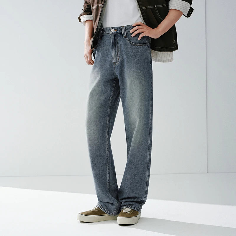 Semir Soft Jeans Men 2026 Winter Distressed Straight Leg Stretch Fleece Lined Casual Comfortable Warm Long Trousers