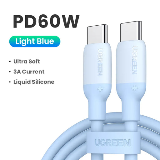 UGREEN 60W 100W USB C To Type C Cable For iPhone 15 Fast Charging Cable For Macbook Xiaomi Samsung Liquid Silicone 5A USB Cable 60W Light Blue CHINA