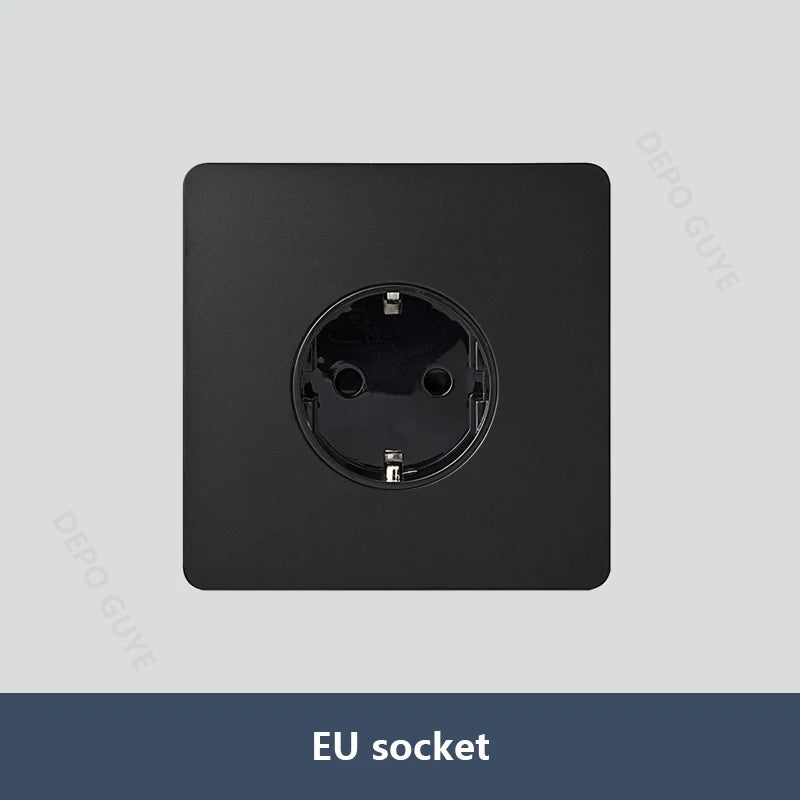 Black Vintage Toggle EU FR Lamp Switch Socket,Retro Brass Lever Light Switch Univeral Stainless Steel Dual Wall Socket With USB