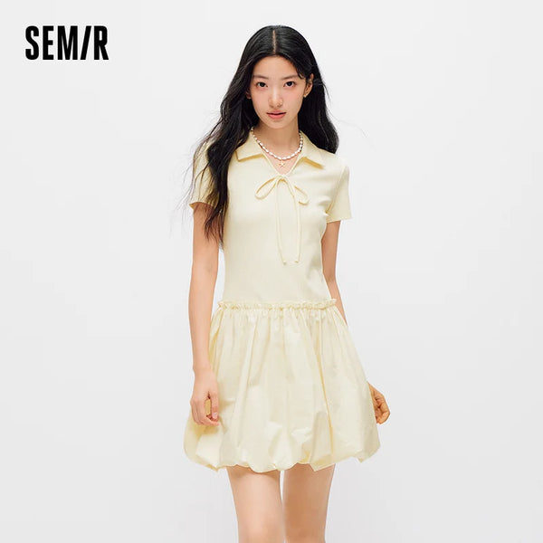 រ៉ូបស្ត្រី Semir កអាវប៉ូឡូរំយោល ឆ្នូតៗ គួរឲ្យស្រលាញ់ ងាយស្រួលប្រើ អាវយឺតតូច ម៉ូដធម្មតា រដូវក្តៅ ឆ្នាំ២០២៦