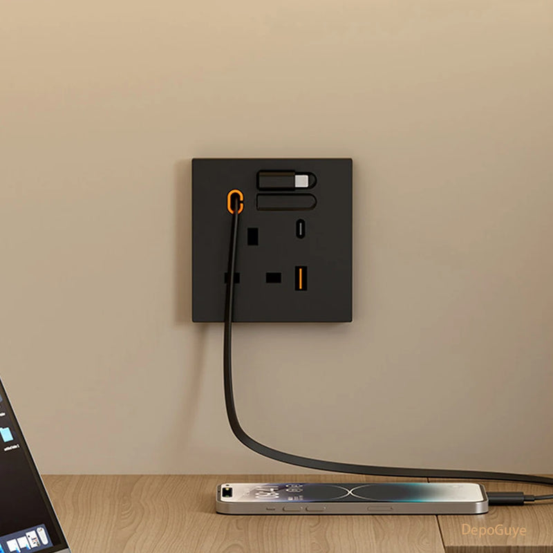 86 Type Universal 20W USB Type-C Socket Panel With Expandable Charging Cable Outlet,UK Mobile phone charging Type-c Socket