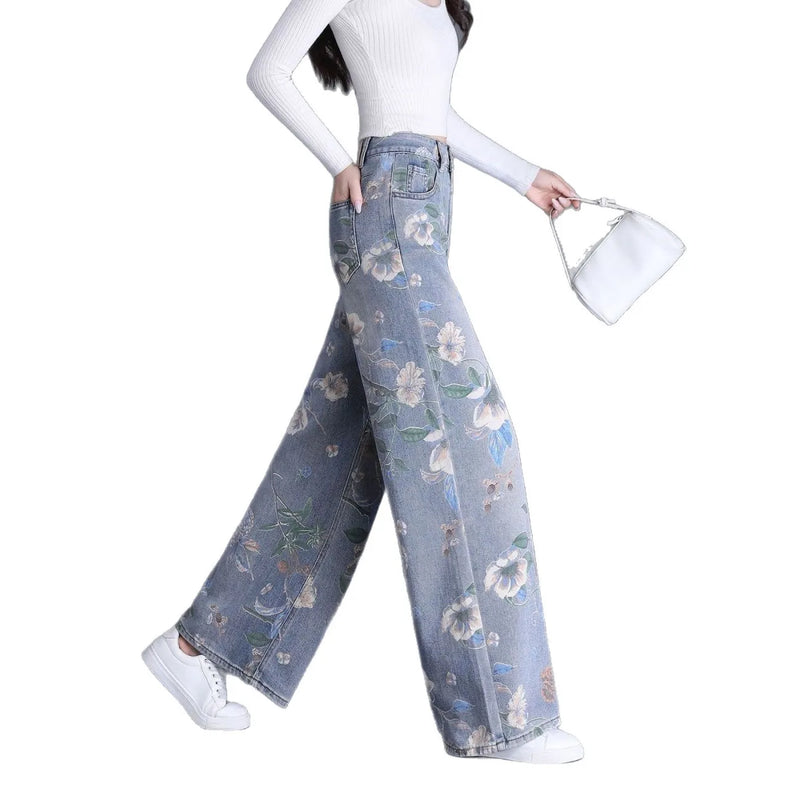 Women's Blue Printed Jeans for Spring and Fall, Blue Denim Shorts for Summer, Asian Sizes S–XXL. 2026-2027