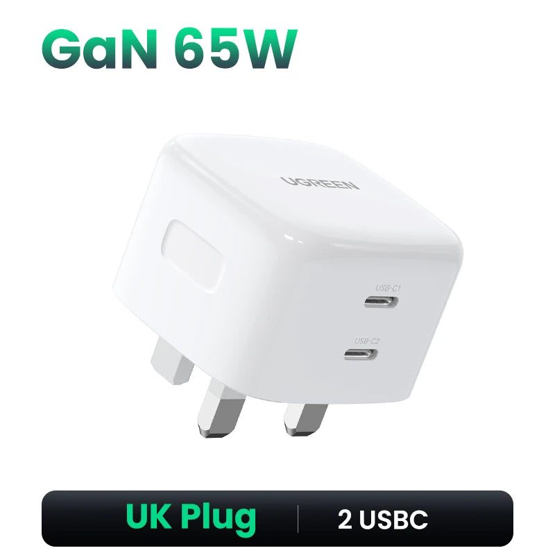 UGREEN UK Plug GaN 100W 65W Fast Charger QC 4.0 3.0  for Macbook Air Tablet iPhone 18 17 16 Pro Max Xiaomi USB Type C PD Charger