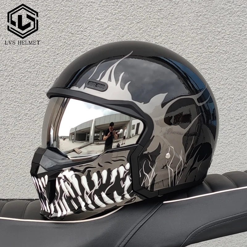 LVS latest high-quality retro motorcycle helmet modular detachable combination full helmet detachable semi covered pilot helmet