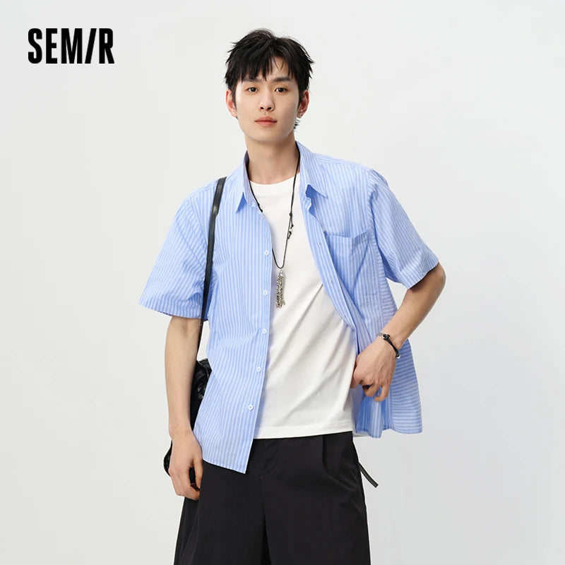 Semir Mens Shirt 2026 Striped Pure Cotton Loose Lapel Versatile Casual Fashion Daily Wear