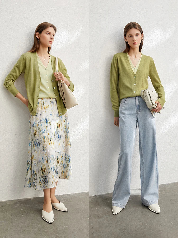 អាវក្រៅ Amii Minimalism Woolen Cardigan សម្រាប់ស្ត្រី រដូវស្លឹកឈើជ្រុះ ឆ្នាំ២០២៤ អាវក្រៅការិយាល័យថ្មី V-neck លាយបញ្ចូលគ្នាក្លែងក្លាយពីរ 12443205