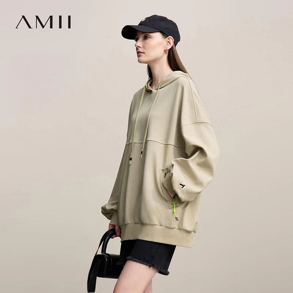 អាវយឺត Amii សម្រាប់នារី រដូវស្លឹកឈើជ្រុះ ឆ្នាំ២០២៦ ថ្មី អាវយឺតប៉ាក់អក្សរធម្មតា បោះពុម្ពលើអាវមានមួក រលុង ងាយស្រួលប្រើសម្រាប់នារី 12641024