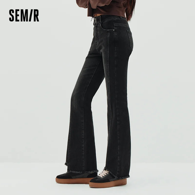 Semir Soft Jeans Women 2026 Spring Raw Hem Split Gradient Flare Leg Casual Fashion Comfortable Versatile Long Trousers