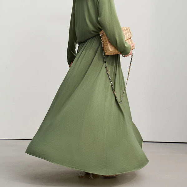 Amii Autumn Minimalist Long Skirt 2026 New Solid Color Loose Skirts For Women Elastic Waist A-Line Knit Female Clothes 12651010